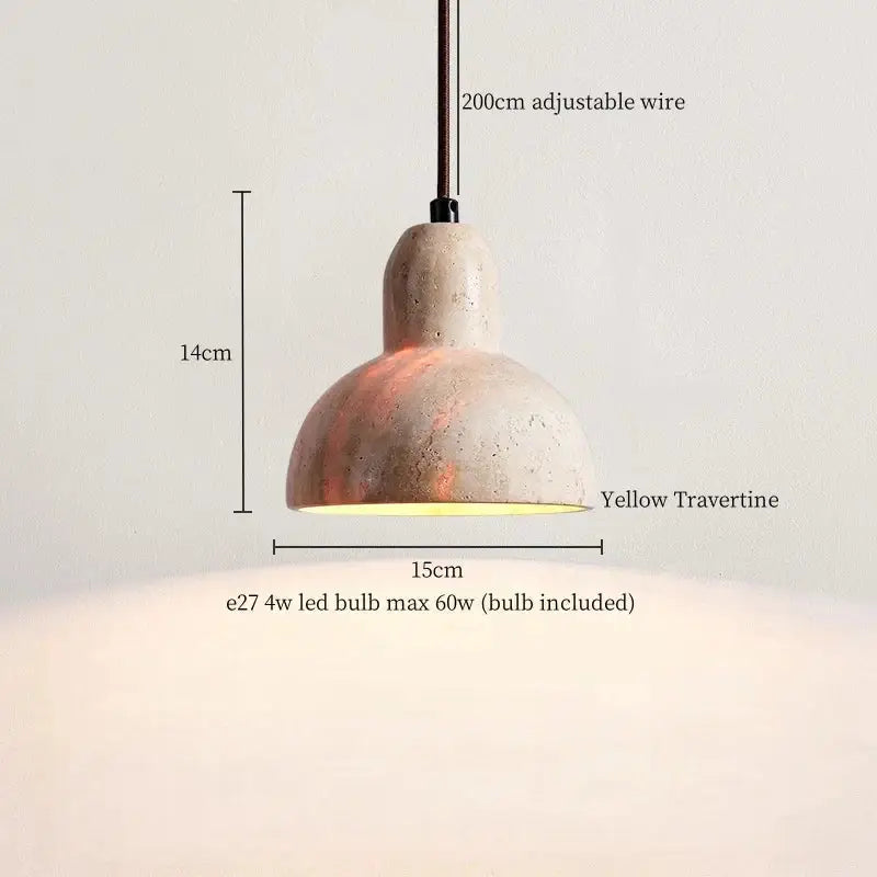 Yellow travertine pendant light with textured matte finish and 200cm adjustable wire decorbites led hanging pendant