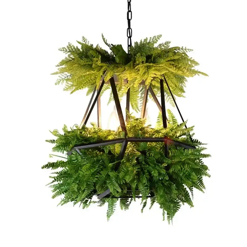 Decorbites led hanging plants chandelier with black metal frame and green ferns for living room eye protection light