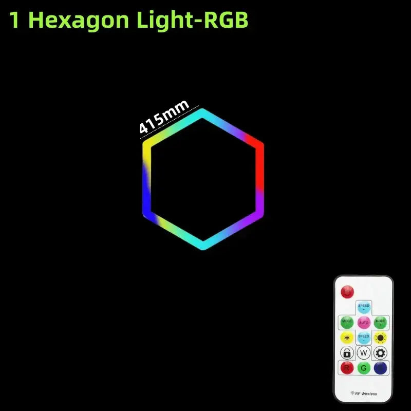 Decorbites led hex garage light with 415mm rainbow-colored illuminated edge and remote control for versatile lighting