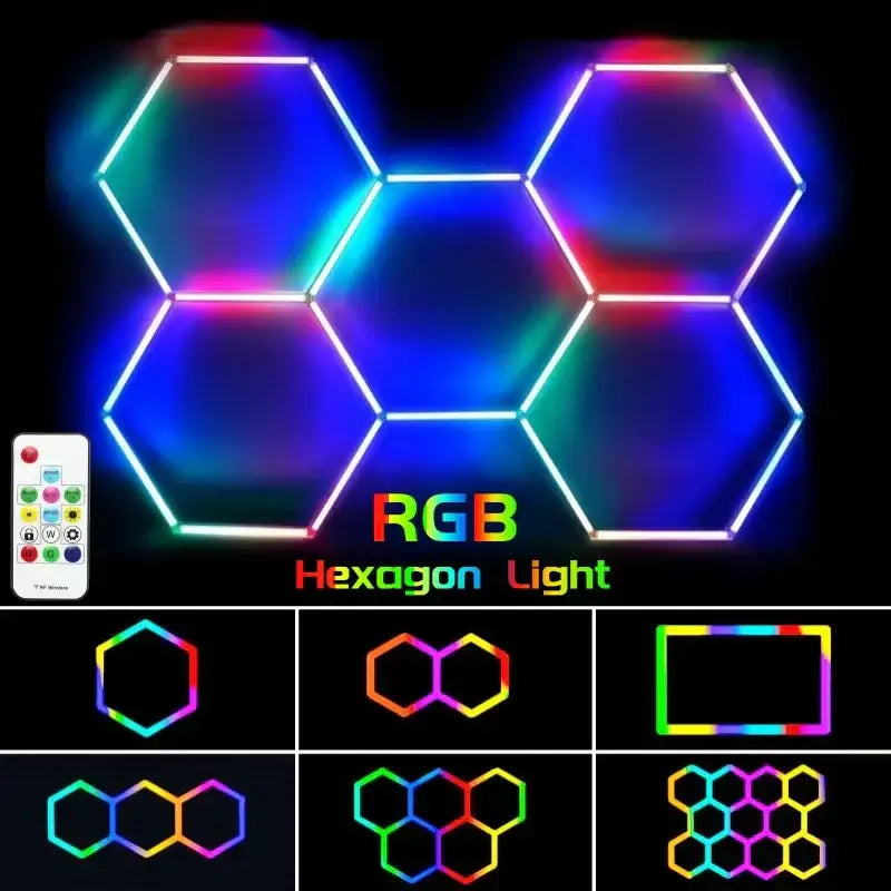 DecorBites™ led hex garage light with remote control featuring rgb hexagon led panels with customizable illumination