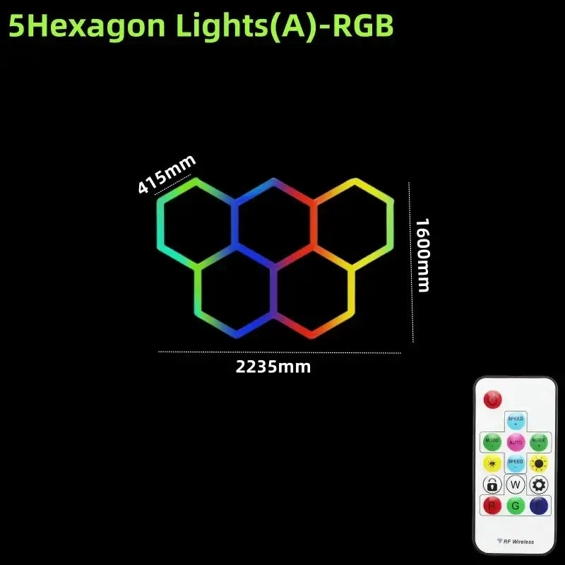 DecorBites led hex garage light with five glowing rgb sections and remote control for customizable lighting