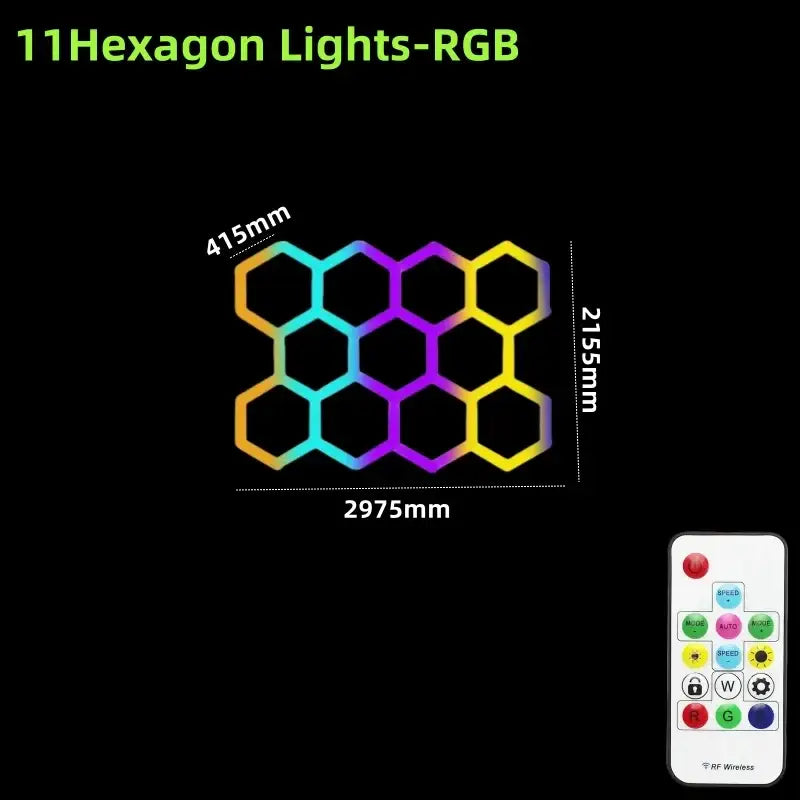 DecorBites led hex garage light panel with 11 colorful rgb geometric lights and matching remote control