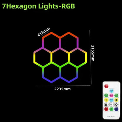 Rgb led hexagon light set with seven colorful panels and remote control for decorbites led hex garage light use