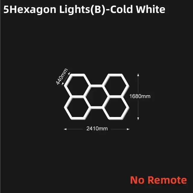Set of five cold white decorbites led hex garage lights arranged in a hex garage light honeycomb pattern