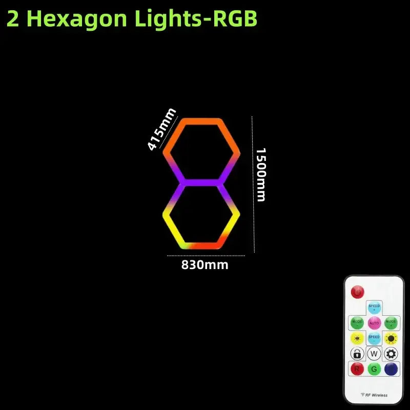 Decorbites led hex garage light with remote control featuring two interconnected hexagonal rgb led panels with vibrant gradient glow