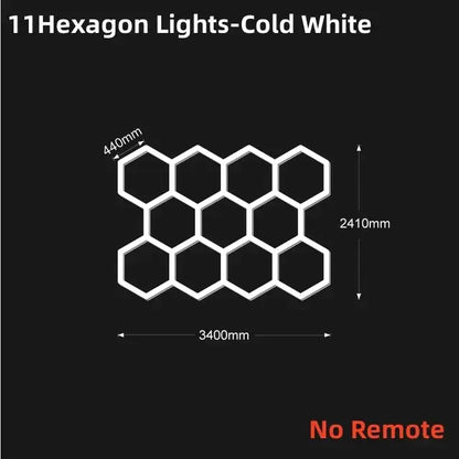 Decorbites led hex garage light with 11 cold white led lights in a white hexagonal honeycomb panel design