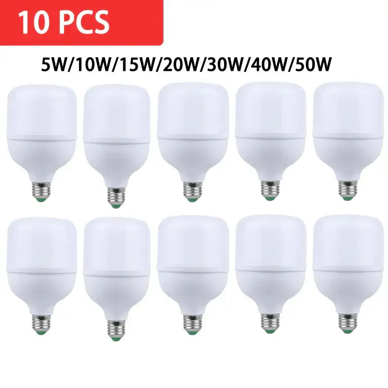 Ten white led highlight lamps with e27 screw base available in 5w to 50w energy-saving options for home decor