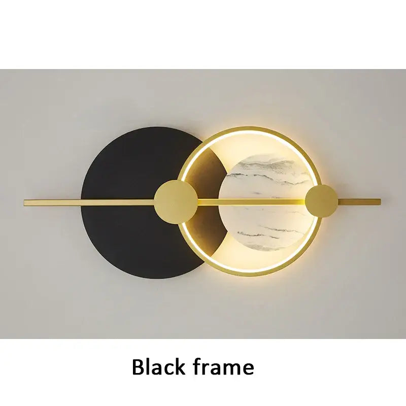 Modern wall lamp decorbites led home with sleek black frame gold accents and illuminated marble-patterned circular panel