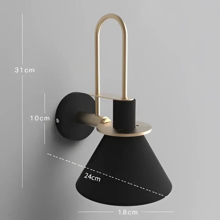 Black conical lampshade decorbites led horn wall lamp with gold metal arm for modern nordic home decor lighting