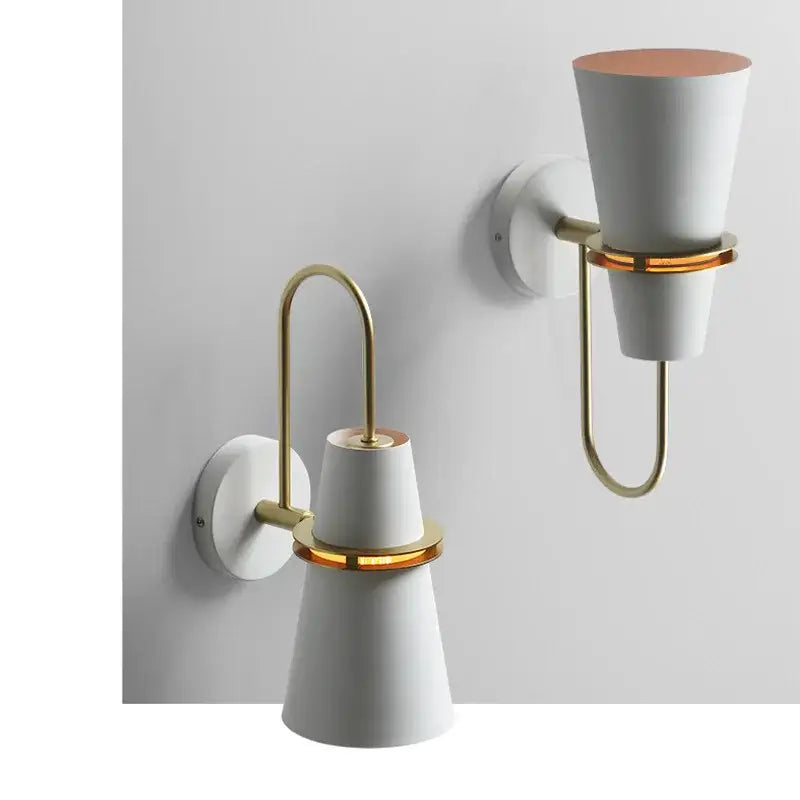 White conical decorbites led horn wall lamp with gold metal accents for modern nordic home decor and lighting