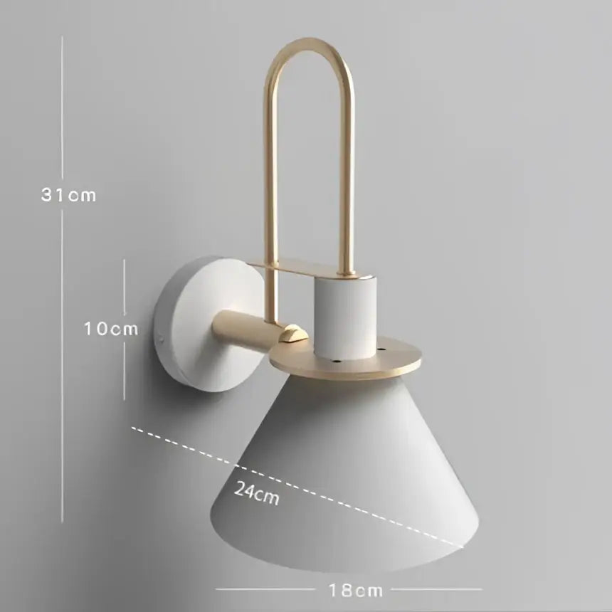 Minimalist decorbites led horn wall lamp with white conical shade and gold metal arm for modern home decor
