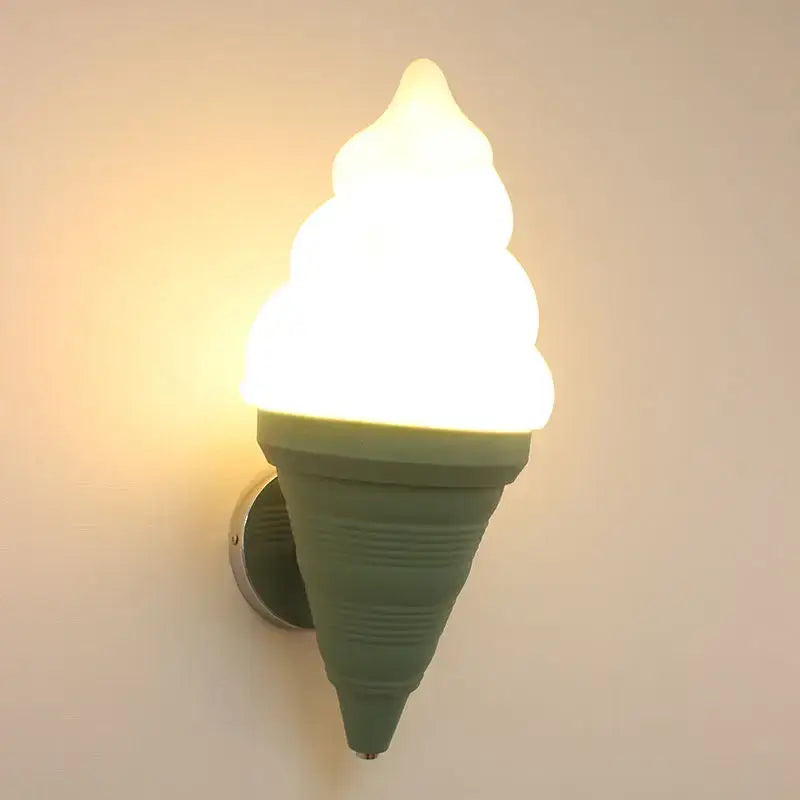 Decorbites led ice cream wall lamp glowing green with frosted illuminated scoop for modern kitchen lighting