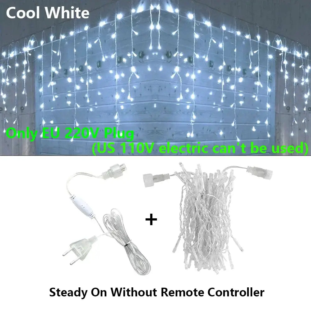 Decorbites™ led icicle string lights in cool white with steady-on feature and eu 230v plug for outdoor holiday decor