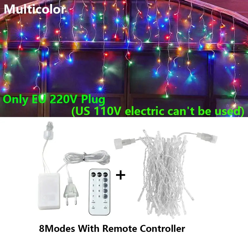 Decorbites™ multicolor led icicle string lights with remote controller and eu plug for outdoor holiday decor