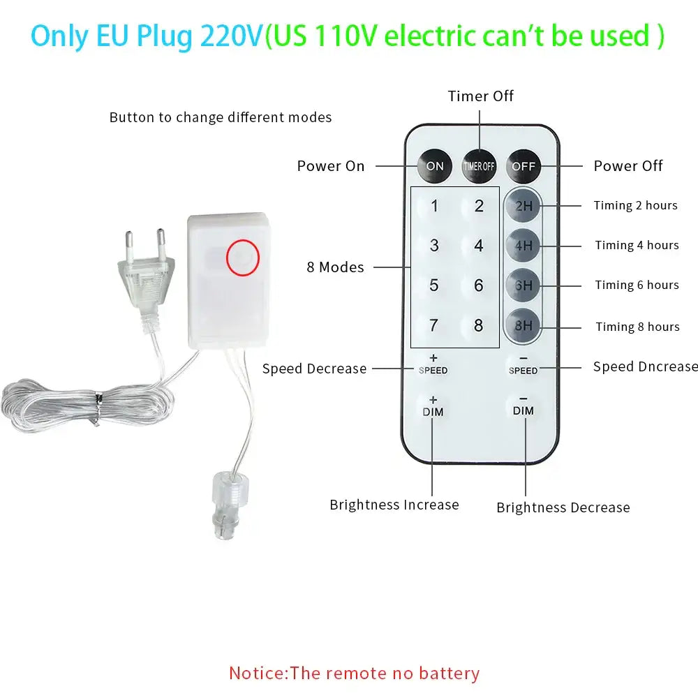 White remote control with black buttons for eu plug 220v led icicle string lights in decorbites outdoor holiday decor