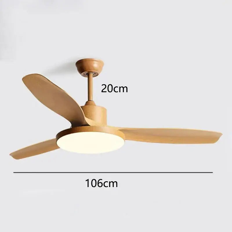 DecorBites™ LED indoor ceiling fan lights with three light wood blades and central circular LED fan lights