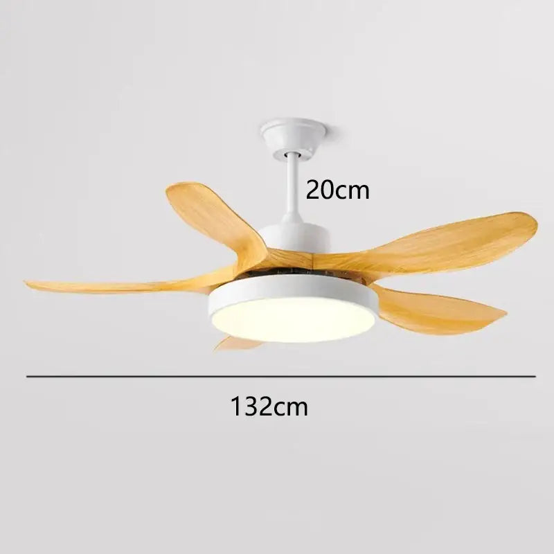 DecorBites™ led indoor ceiling fan lights with five light wood blades and white housing featuring integrated led light
