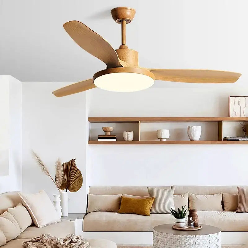 Decorbites™ led indoor light wood ceiling fan with three blades and frosted glass fan lights for living room