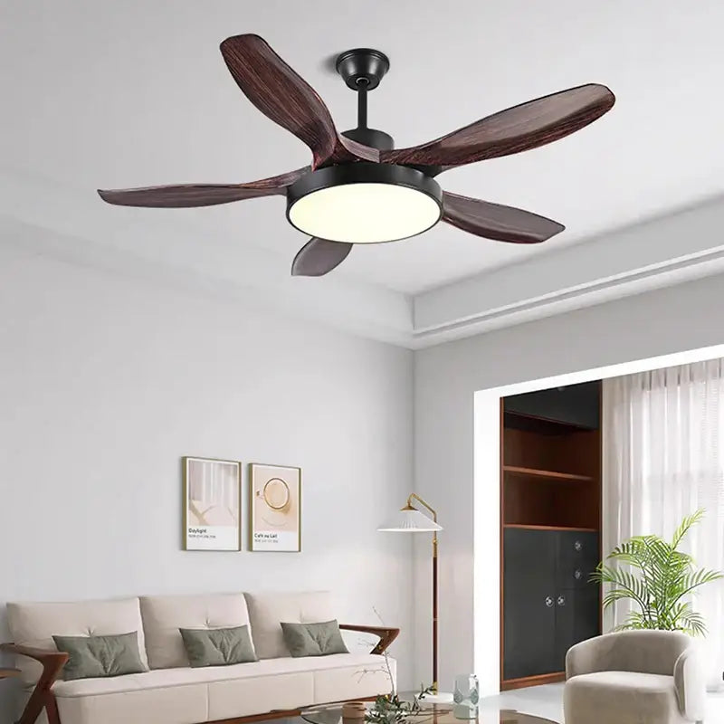 Decorbites™ led indoor ceiling fan lights with five dark wood blades and a circular light fixture for living spaces