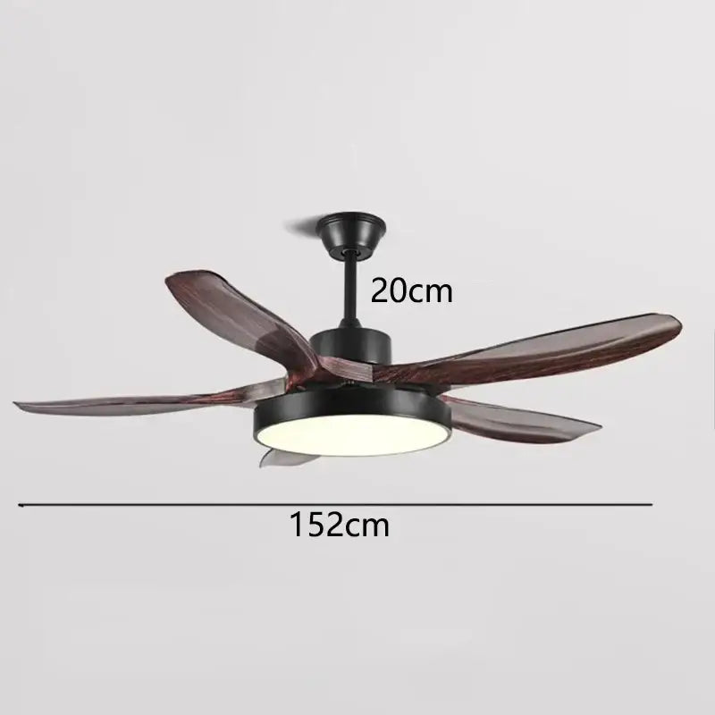 Modern DecorBites™ ceiling fan with five dark brown wooden blades and integrated LED ceiling fan lights for indoor use