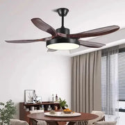 Decorbites™ led indoor black ceiling fan with five dark wood blades and circular light fixture for living room ceiling fan lights