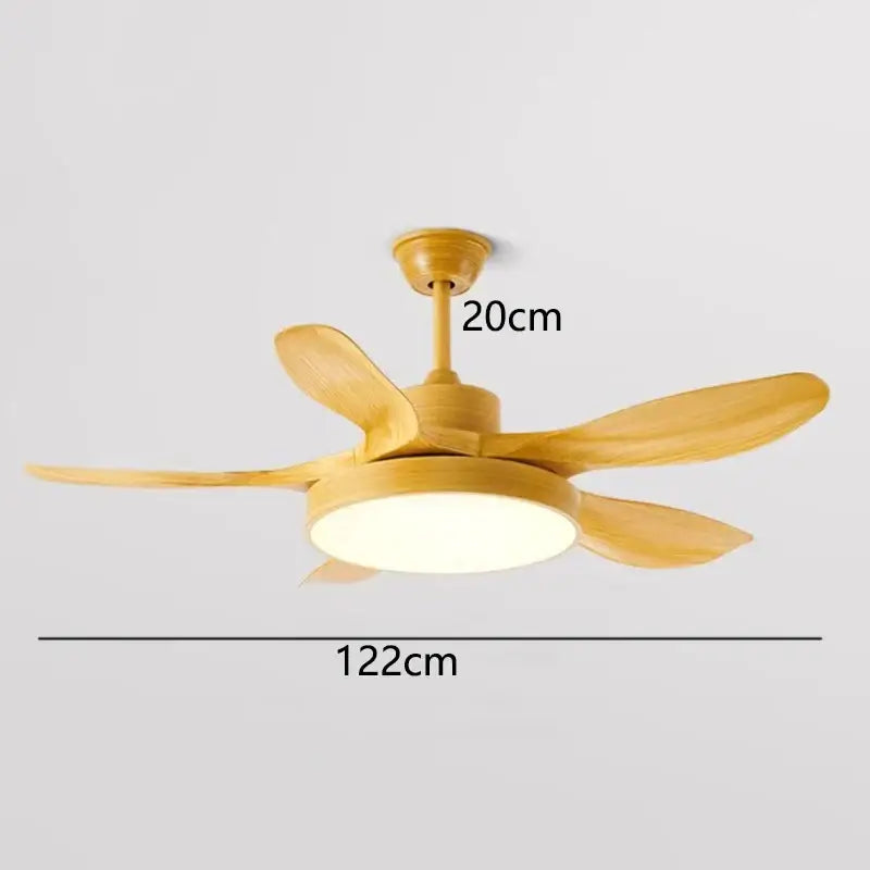DecorBites™ modern ceiling fan with five light-colored wooden blades and central circular led ceiling fan lights