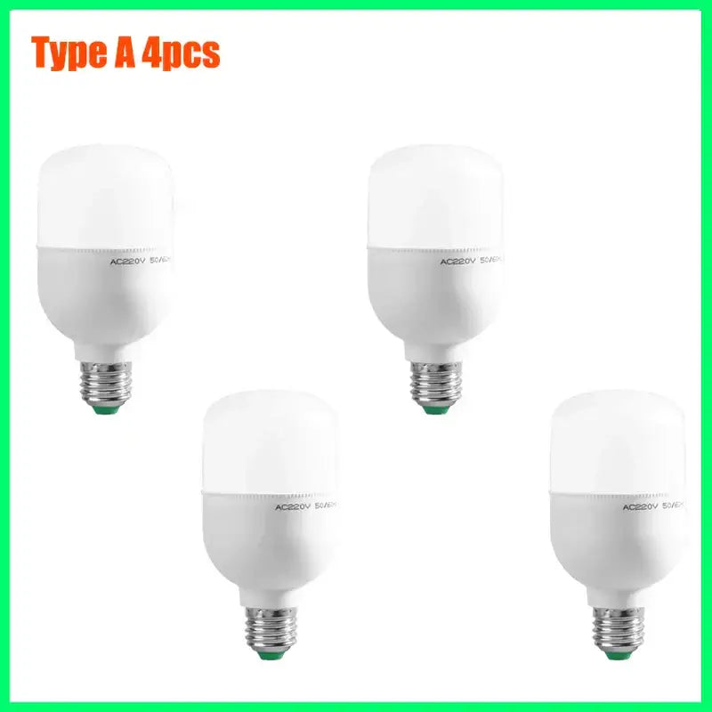 Four white frosted glass type a led light bulbs with metallic bases for decorbites indoor ceiling lamp use