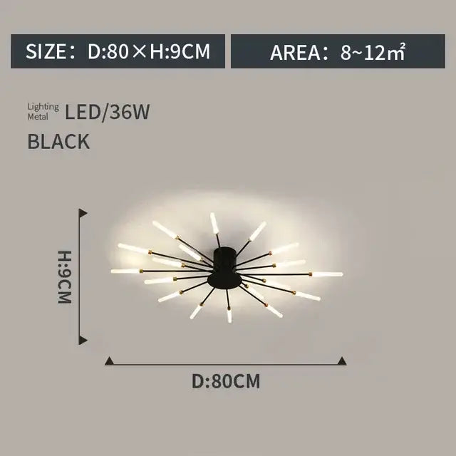 Black metal DecorBites LED indoor ceiling light with modern starburst design for bedroom hall living kids room
