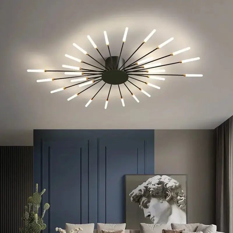 Modern black and gold DecorBites LED indoor ceiling light with glowing led rods for bedroom hall and kids room decor