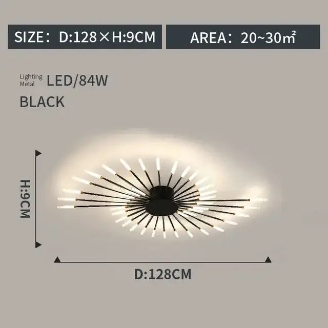 Black metal DecorBites LED indoor ceiling light with modern starburst design for bedroom hall living kids room