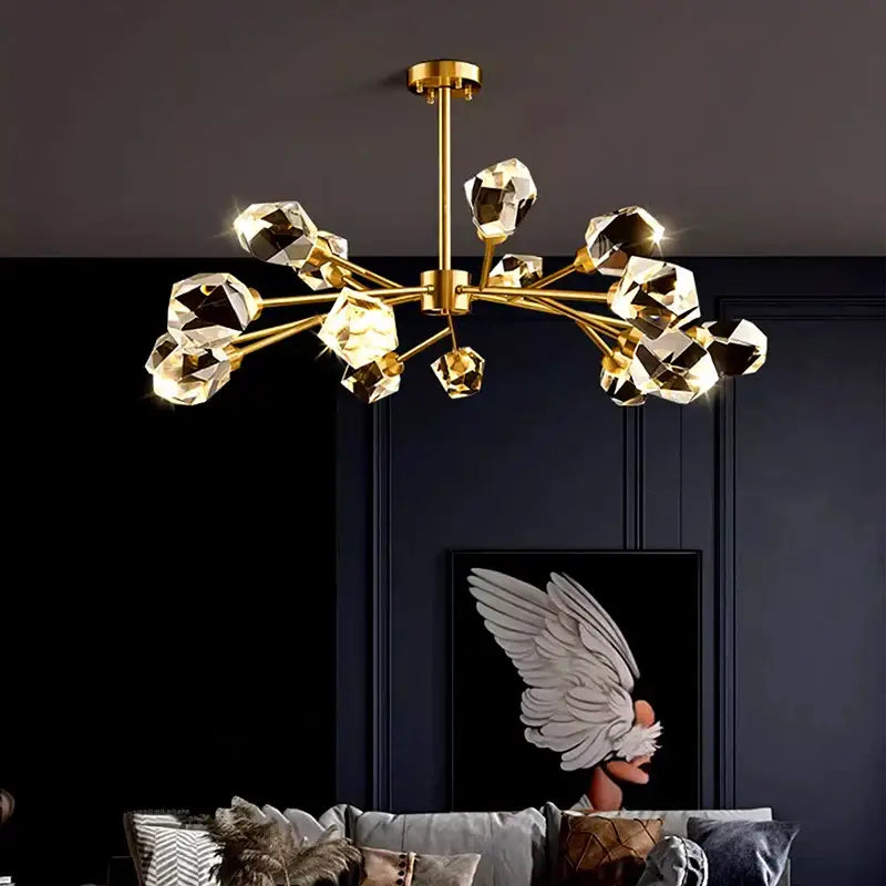 DecorBites led indoor chandelier lighting with gold-toned frame and faceted crystal bulbs for living room and bedroom