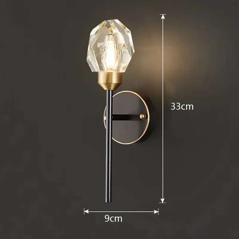 A sleek decorbites led indoor chandelier lighting with faceted crystal globe, black metal stem, and gold hardware for living spaces