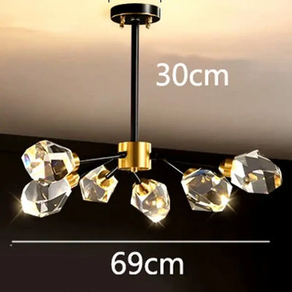 DecorBites led indoor chandelier lighting with black rod gold accents and five faceted crystal pendants for living rooms