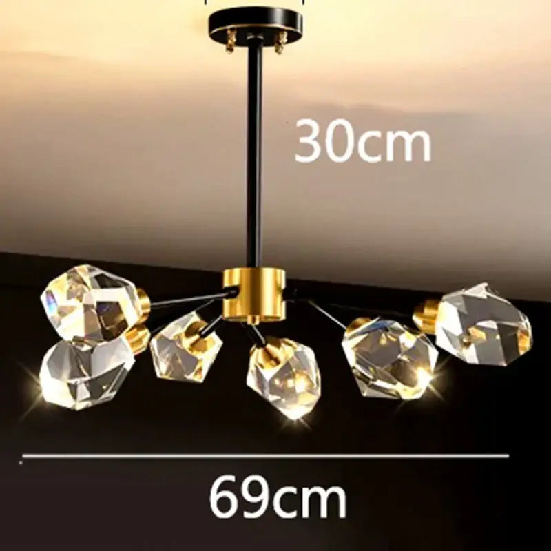 DecorBites led indoor chandelier lighting with black rod gold accents and five faceted crystal pendants for living rooms