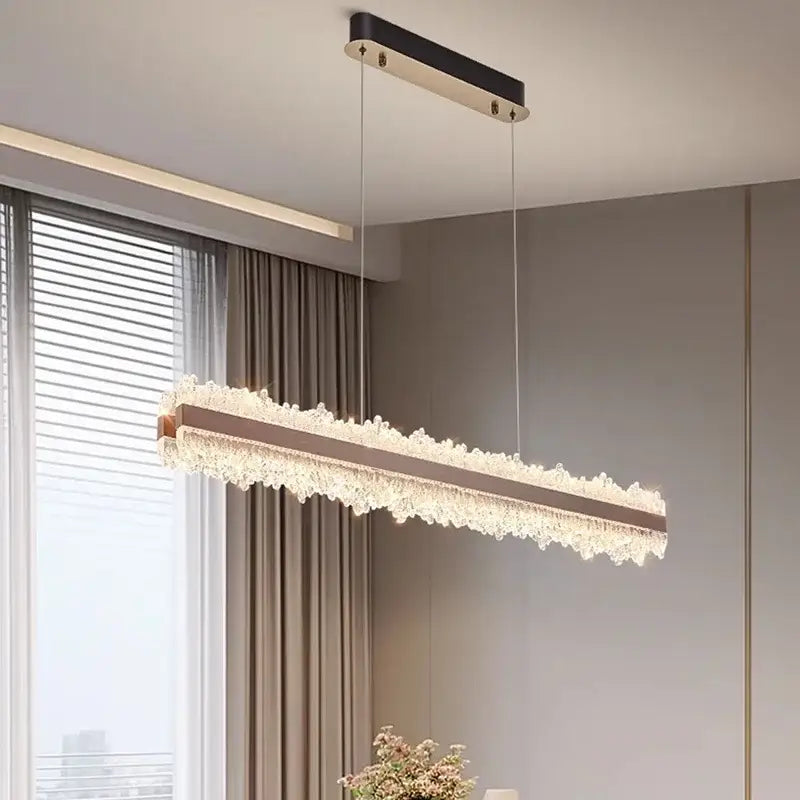 Modern decorbites led indoor chandelier with black and gold metal frame and cascading clear crystal accents for stylish bedroom decor