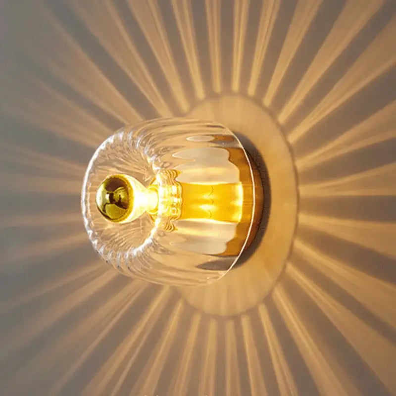 Decorbites led indoor glass wall sconce with clear faceted glass and gold-toned metallic base for living room lighting