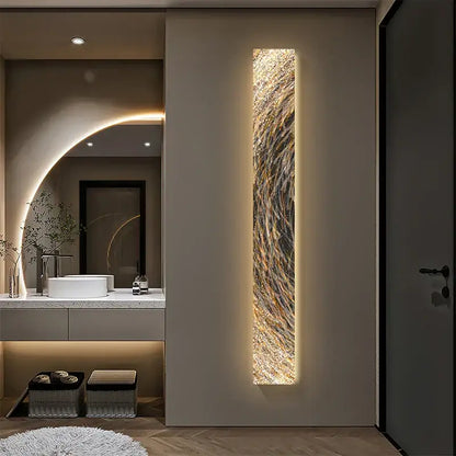 A tall decorbites led indoor wall lamp with golden textured surface for living room and hotel decoration