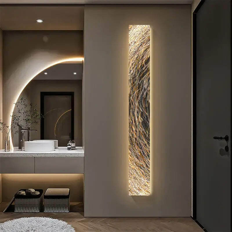 A tall decorbites led indoor wall lamp with golden textured surface for living room and hotel decoration