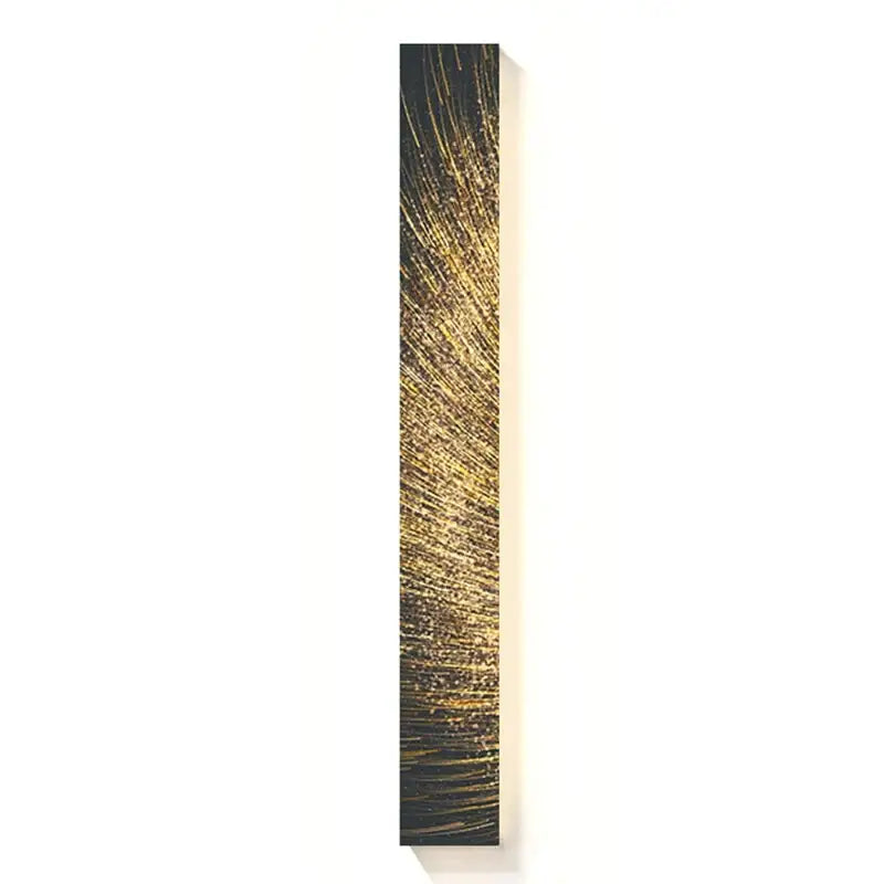 Tall slender decorbites led indoor wall lamp with golden light streaks on black background for living room and hotel decor