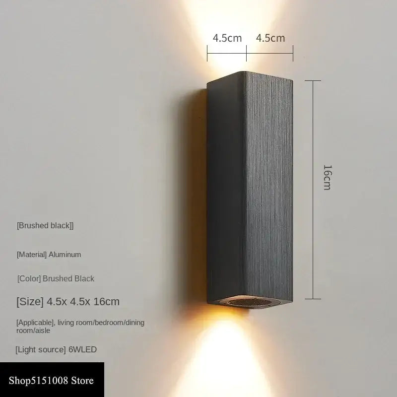 Brushed black aluminum decorbites led indoor wall lamp with sleek rectangular design and warm led indoor wall lighting