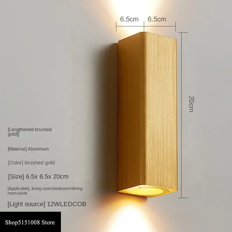 Brushed gold aluminum DecorBites LED indoor wall lamp with sleek rectangular design and warm LED indoor wall lighting