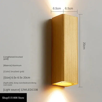 Brushed gold aluminum DecorBites LED indoor wall lamp with sleek rectangular design and warm LED indoor wall lighting