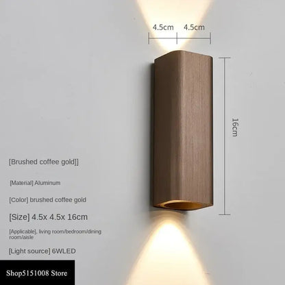 Brushed coffee gold aluminum decorbites led indoor wall lamp with sleek rectangular design and warm downward lighting
