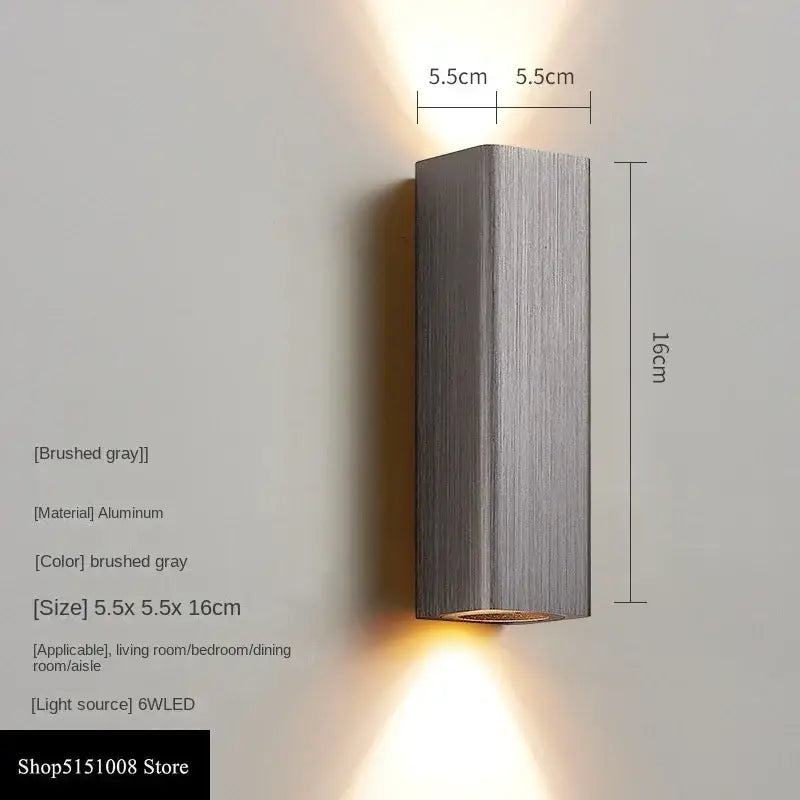 Brushed gray aluminum wall lamp with sleek rectangular design and warm led lighting for corridor and bedroom decorbites led indoor use