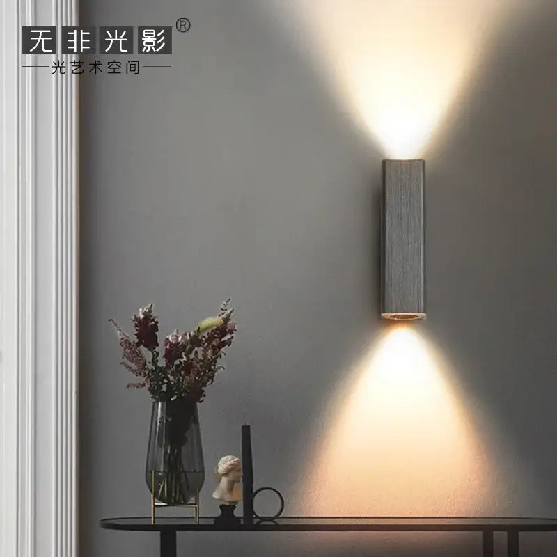 Modern rectangular decorbites led indoor wall lamp with brushed metal finish and warm focused lighting for corridors