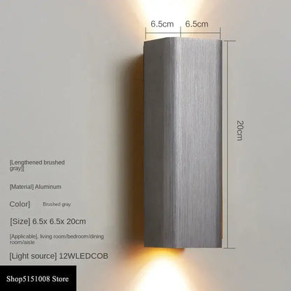 Brushed gray aluminum DecorBites™ LED indoor wall lamp with sleek rectangular design and 12w LED COB light source