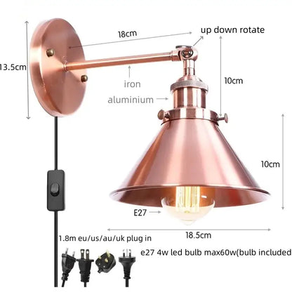 Copper-finished industrial wall lamp with adjustable arm and conical shade from decorbites led indoor wall collection