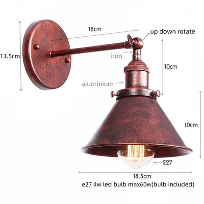 Rustic copper-finished industrial-style decorbites led indoor wall lamp with adjustable conical shade for bathroom and dining room