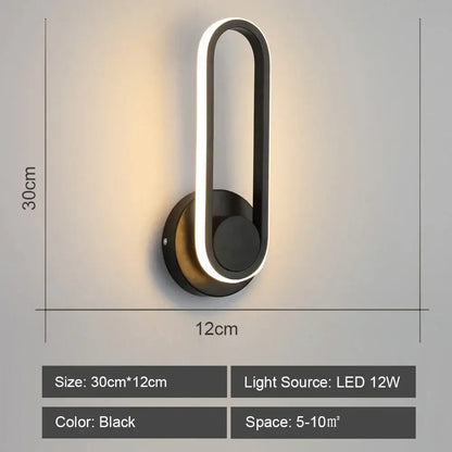 Black modern led indoor wall light decorbites led indoor with sleek curved design and illuminated edge for home lighting