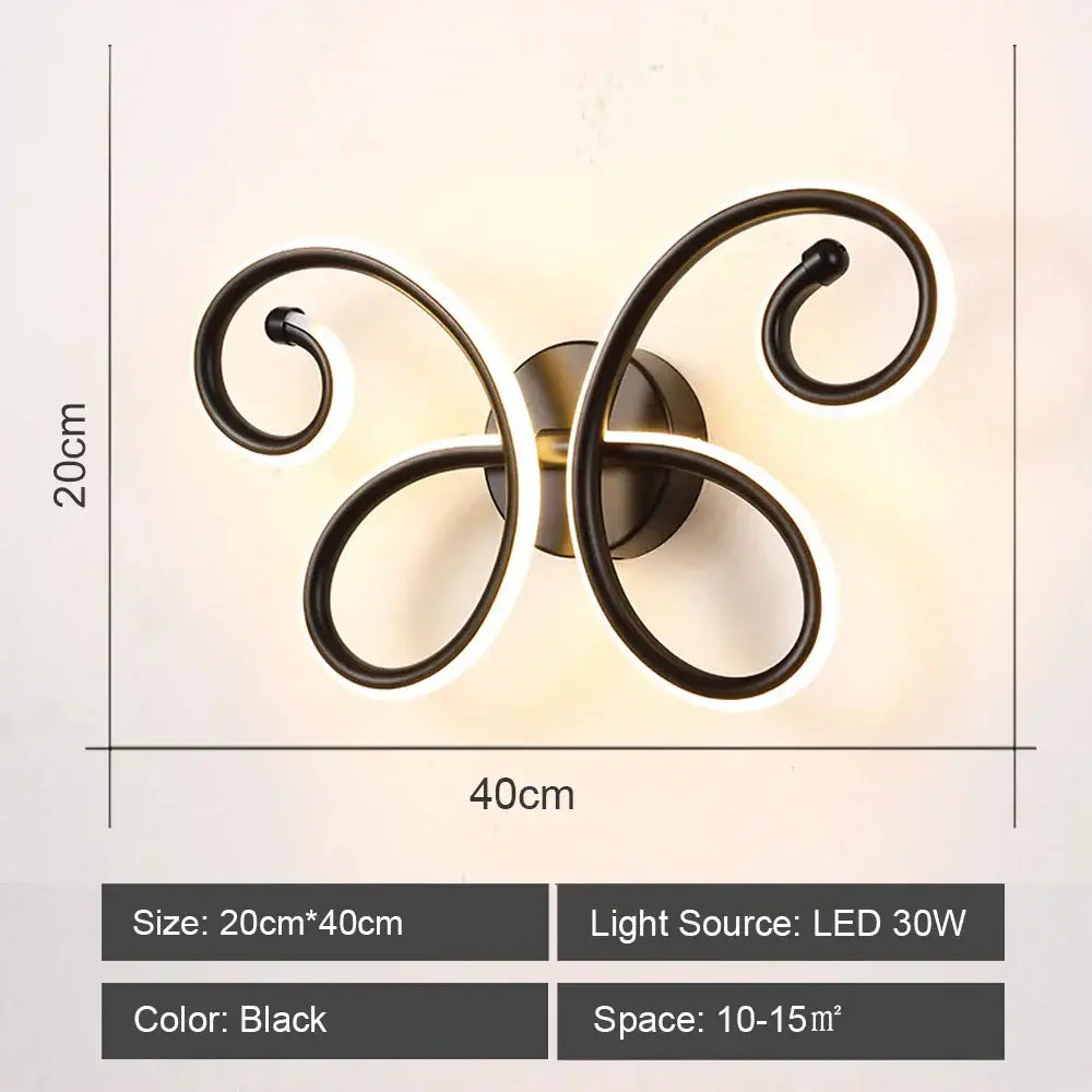 Black wrought iron butterfly-shaped decorbites led indoor wall sconce with modern led indoor wall lighting for home use